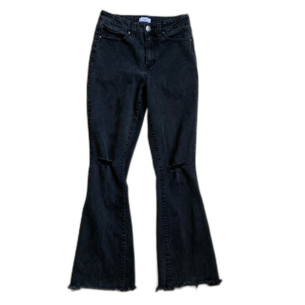 YMI Black Flare Jeans with Raw Hem
